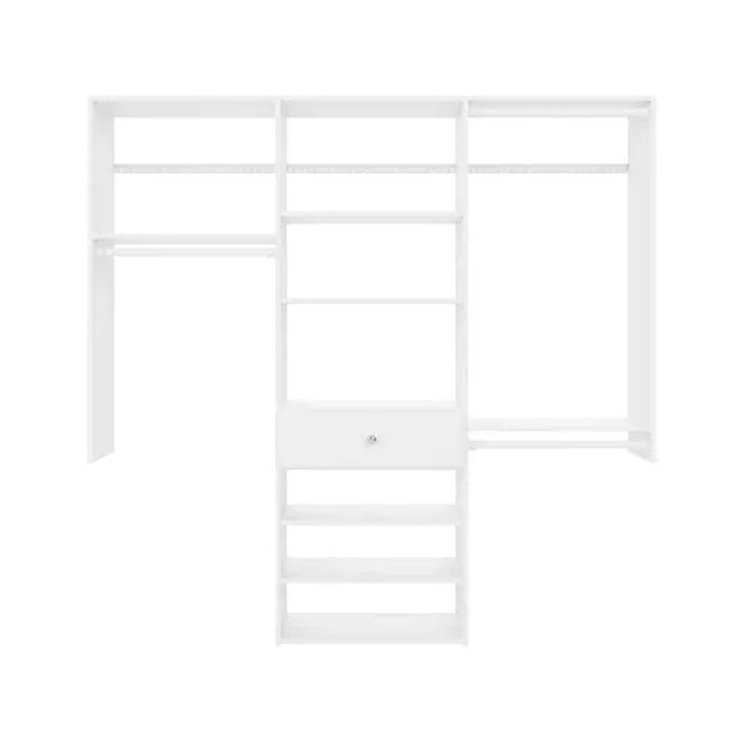 Easy Track Bedroom Closet Storage Organizer Kit with Shelves and Drawer, White - VMInnovations