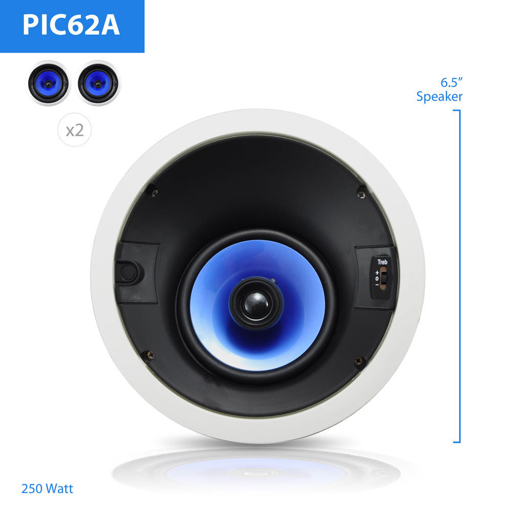 Pyle Audio 6.5 Inch 2 Way 250W Directional In Ceiling Speaker, White (8 Pack)