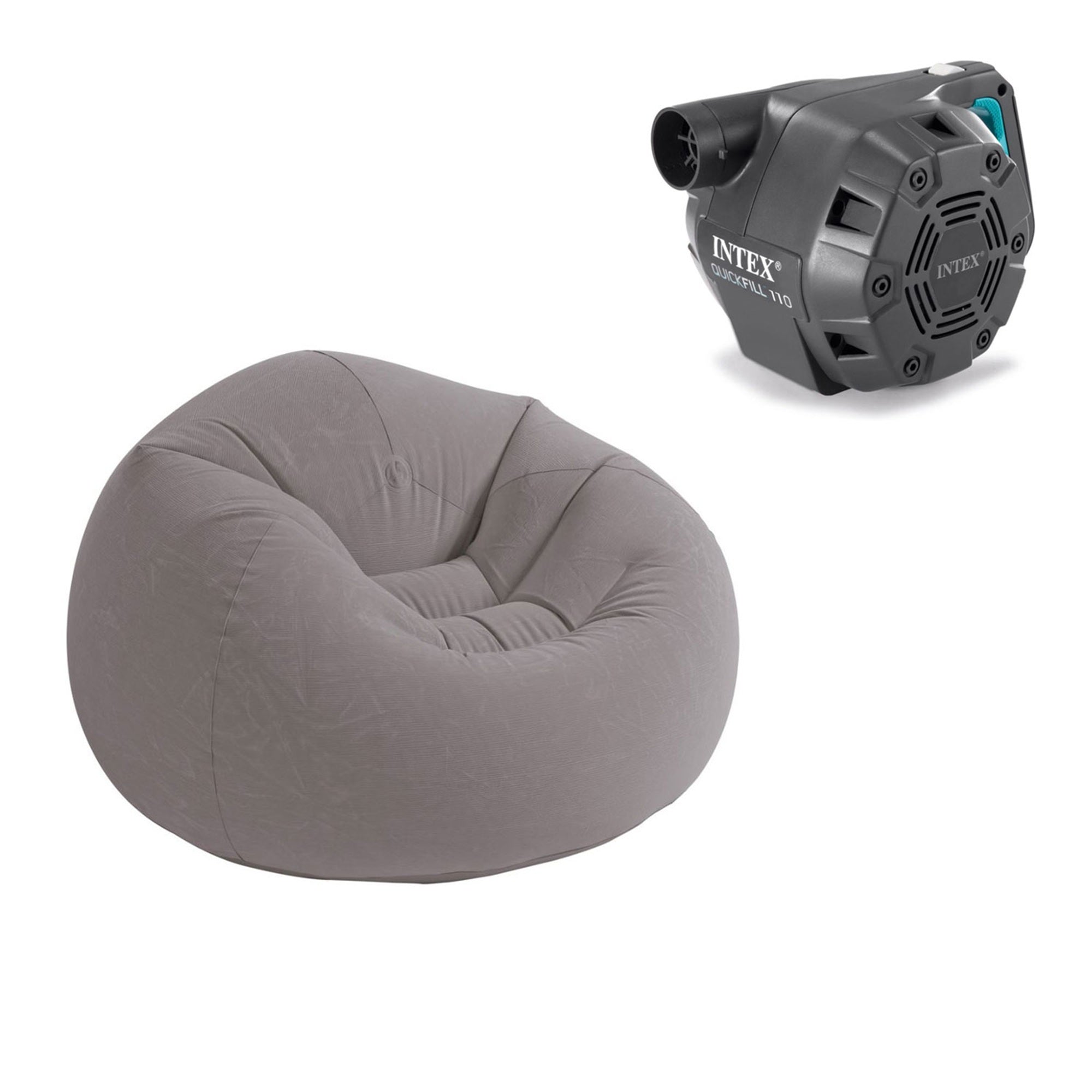 Intex Inflatable Beanless Bag Chair, Grey & Intex 120-Volt Electric Air Pump - VMInnovations