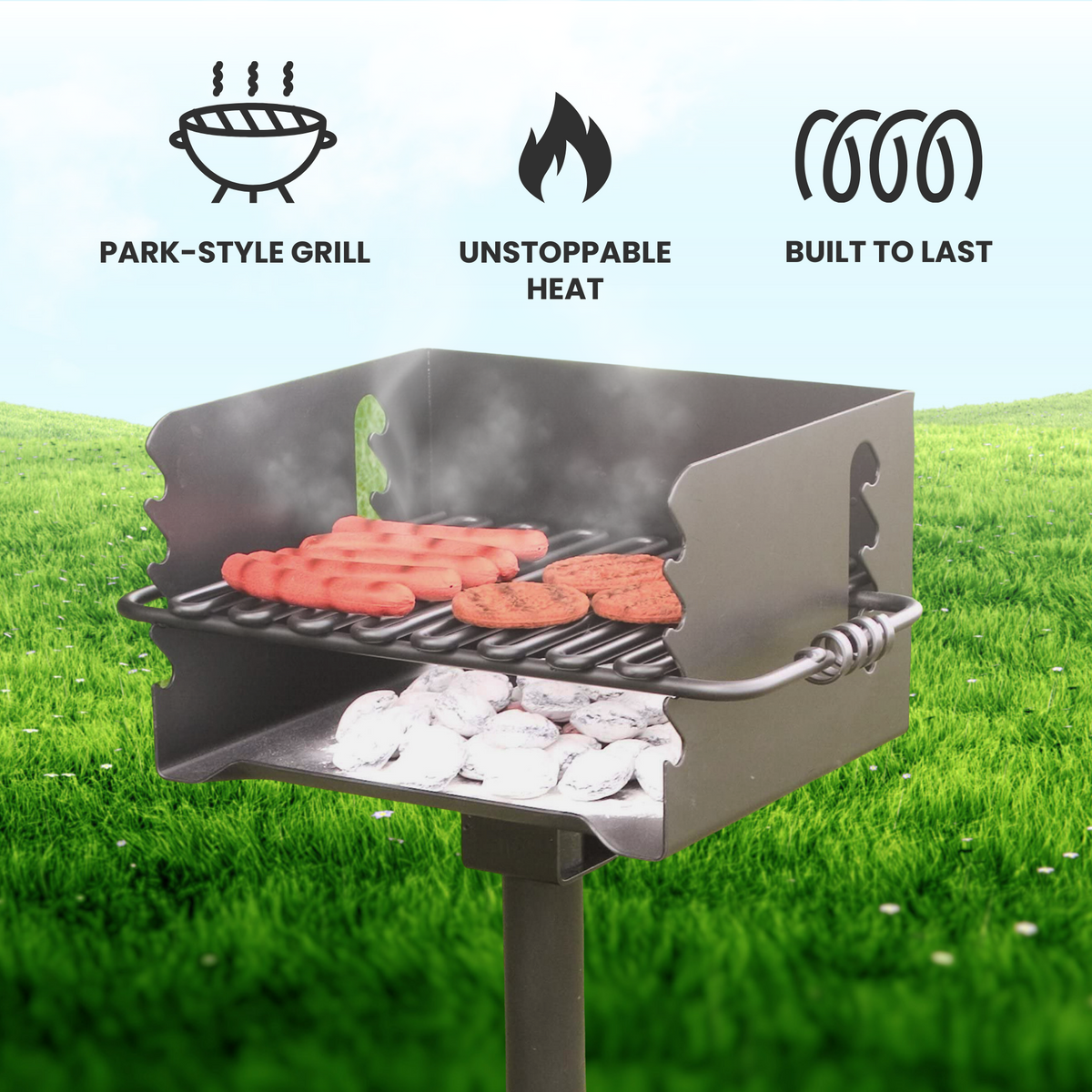 Pilot Rock CBP-135 Park Style Outdoor BBQ Charcoal Grill with Swivel, 3 Pack