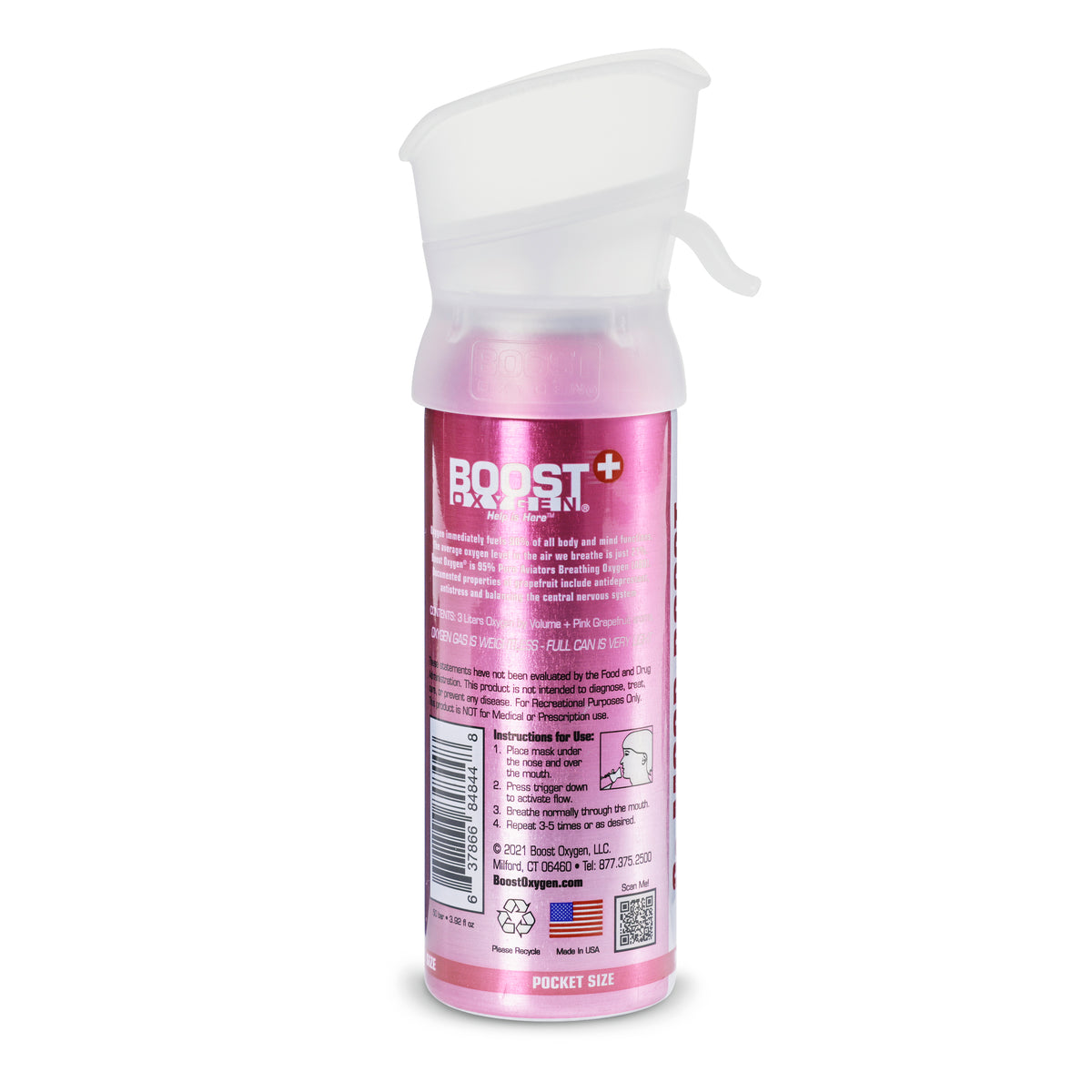Boost Oxygen Pocket Sized Canned Oxygen w/ Mouthpiece, Pink Grapefruit (48 Pack)