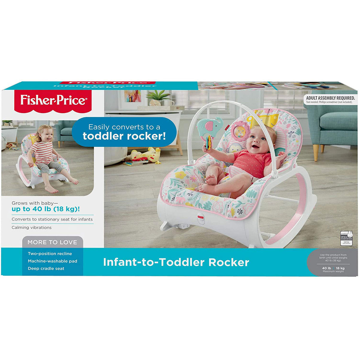 Fisher-Price Portable Vibrating Newborn to Toddler Rocking Chair Seat, Pink - VMInnovations