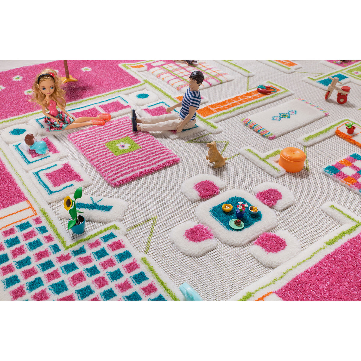 IVI 3D Play Carpet 59 x 39-inch Pink Playhouse Floor Rug Mat for Kids, Medium - VMInnovations
