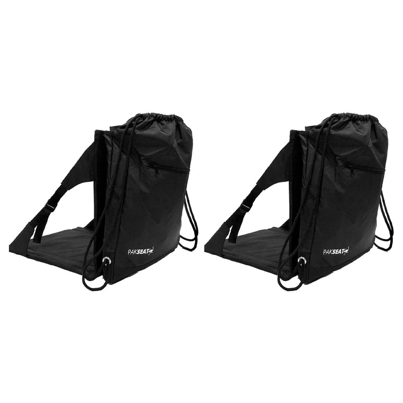 Ostrich PakSeat Padded Folding Stadium Seat Backpack String Bag, Black (2 Pack)