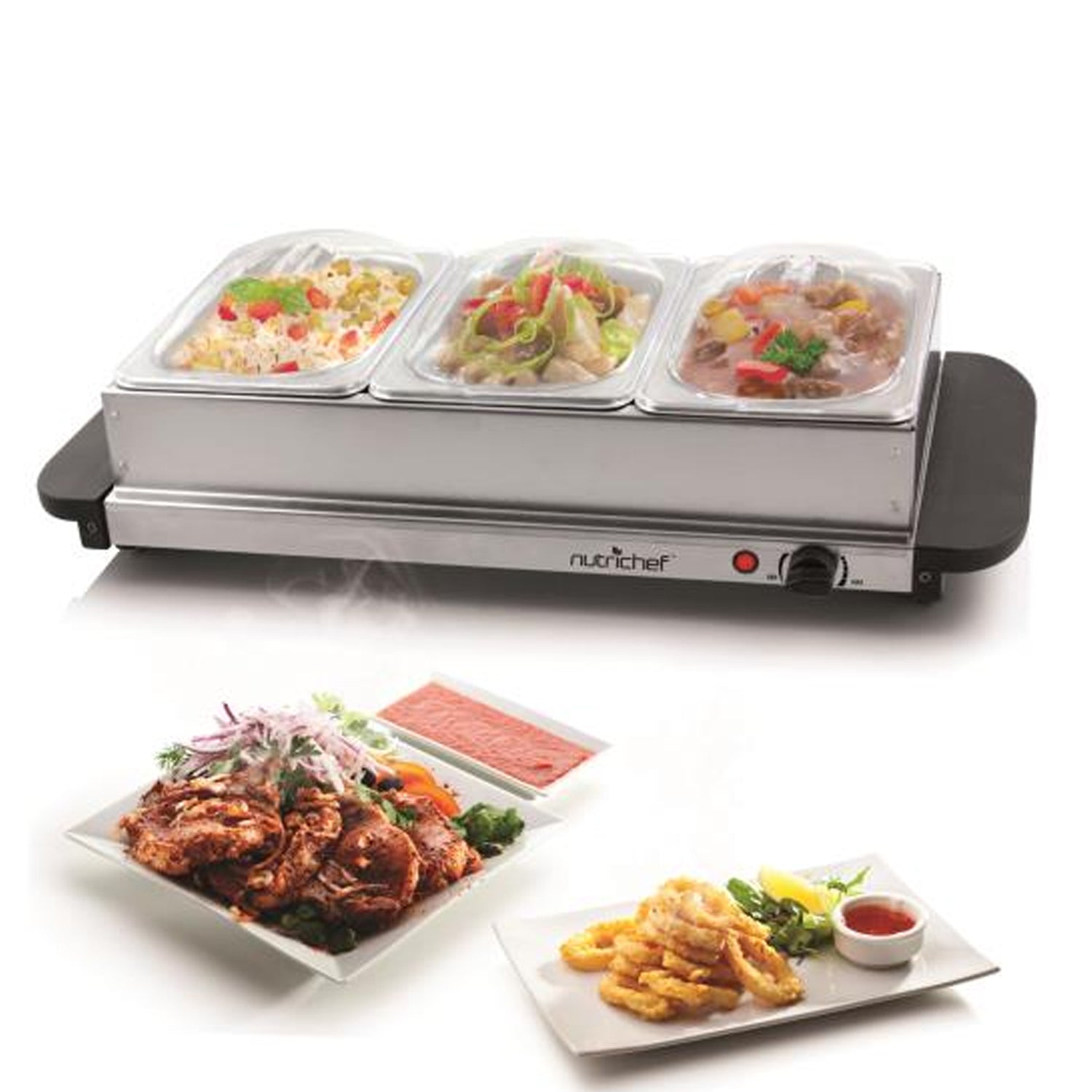 NutriChef 3 Pot Electric Hot Plate Buffet Warmer Chafing Serving Dish (2 Pack) - VMInnovations