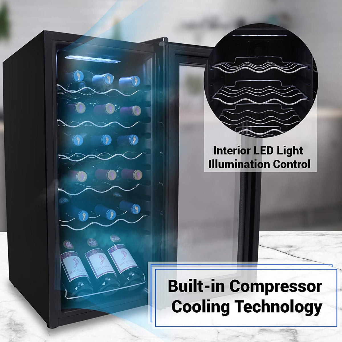 NutriChef Digital Electric 18 Bottle Wine Chiller Cooler, Black (Damaged)