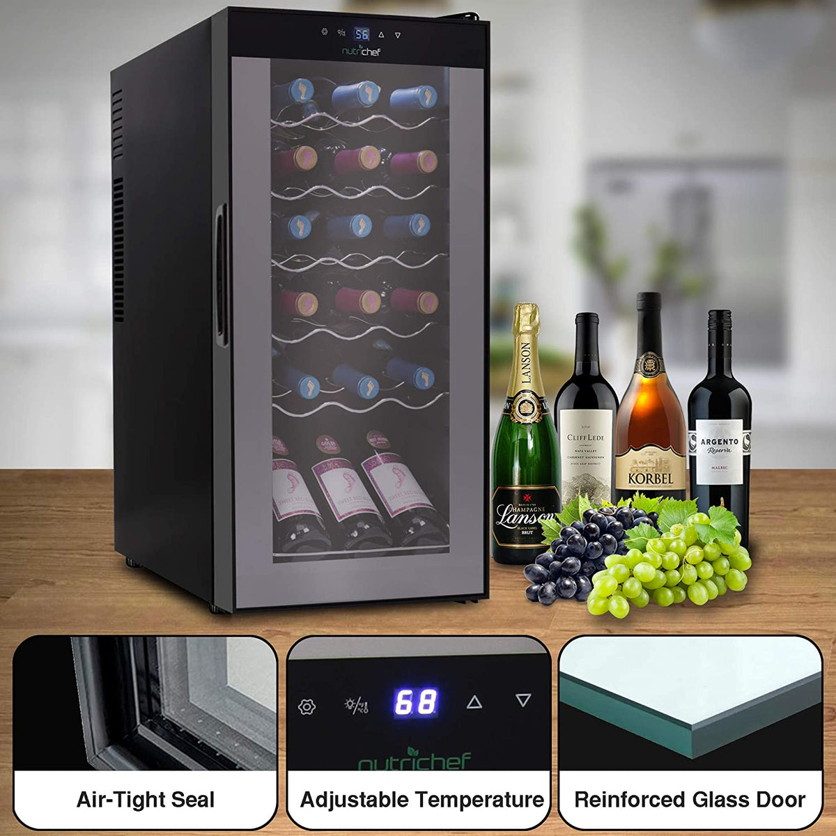 NutriChef Digital Electric 18 Bottle Wine Chiller Cooler, Black (Damaged)