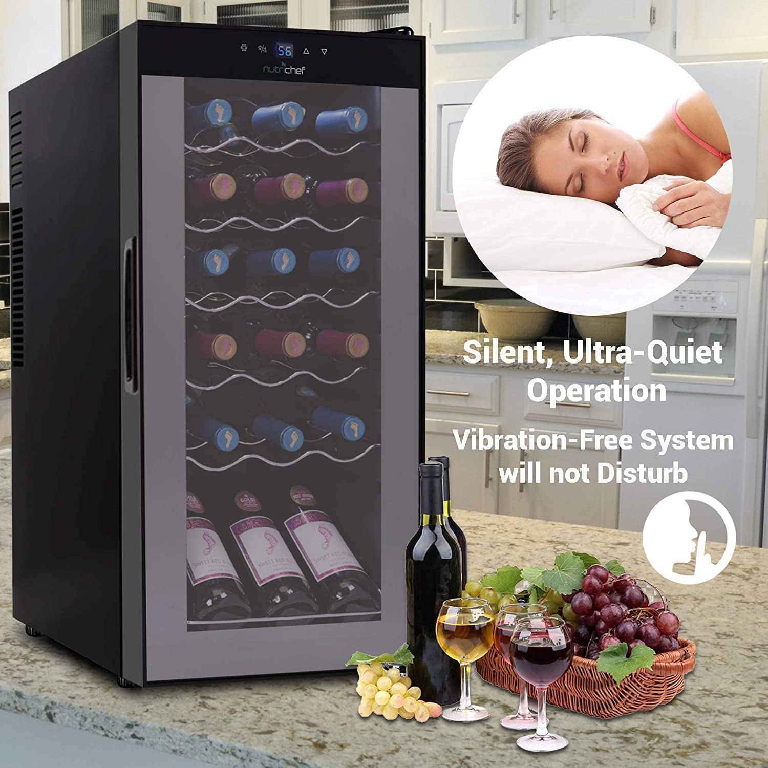 NutriChef Digital Electric 18 Bottle Wine Chiller Cooler, Black (Damaged)