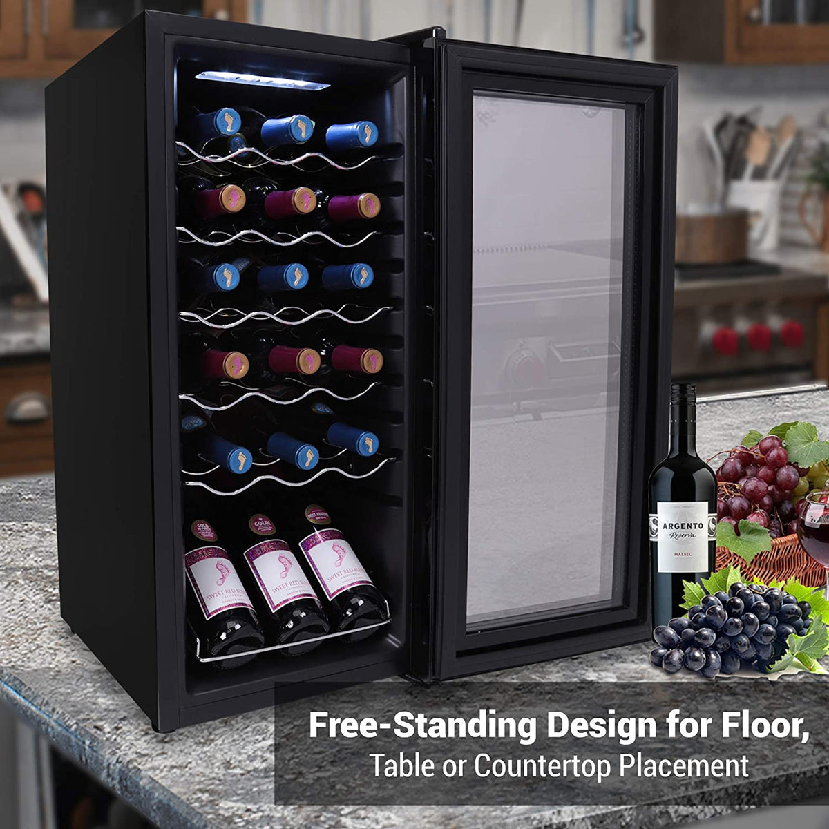 NutriChef Digital Electric 18 Bottle Wine Chiller Cooler, Black (Open Box)