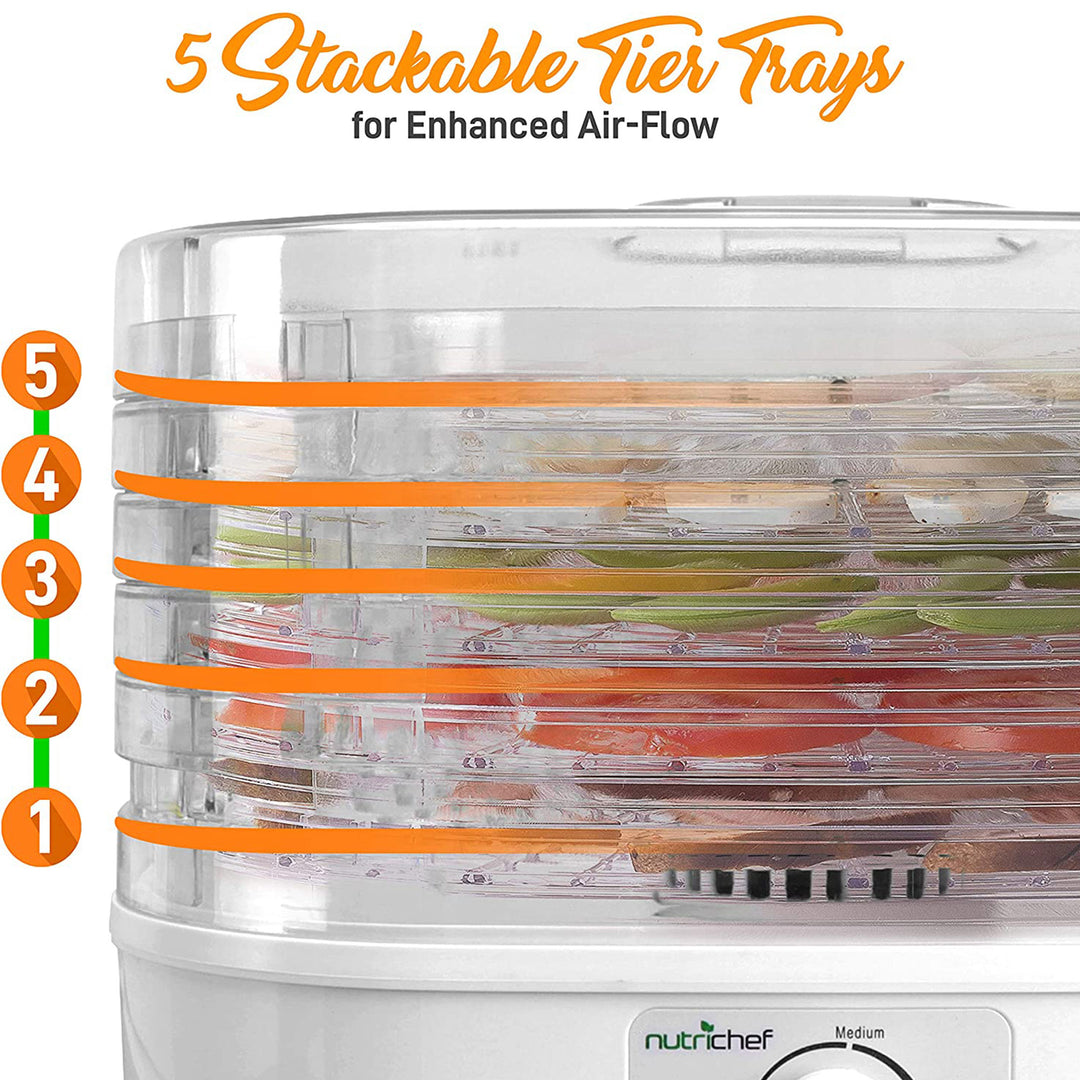 NutriChef PKFD06 Kitchen Countertop 5 Tray Rack Electric Food Dehydrator Machine - VMInnovations
