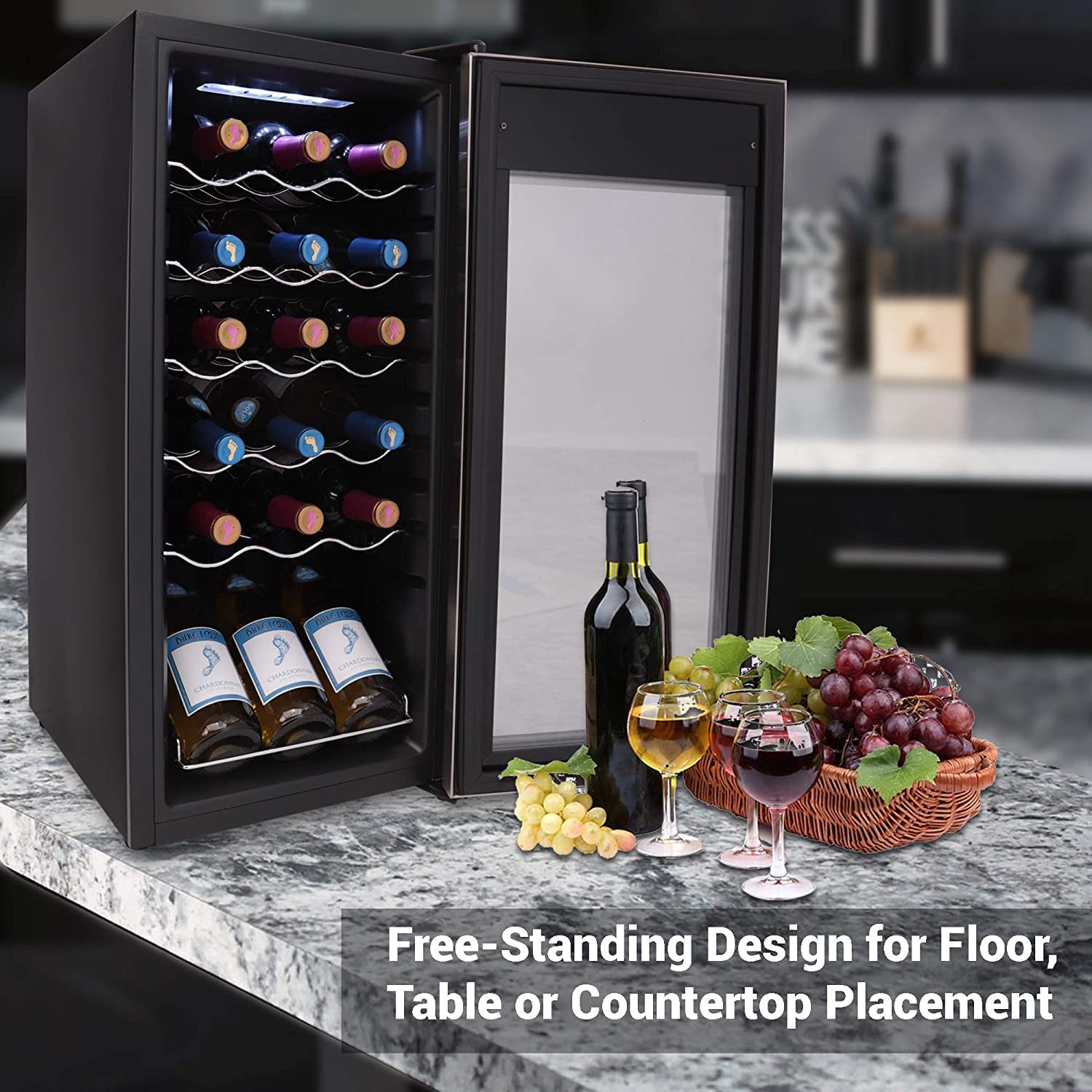 NutriChef Digital Electric 18 Bottle Thermoelectric Wine Chiller Cooler, Black - VMInnovations