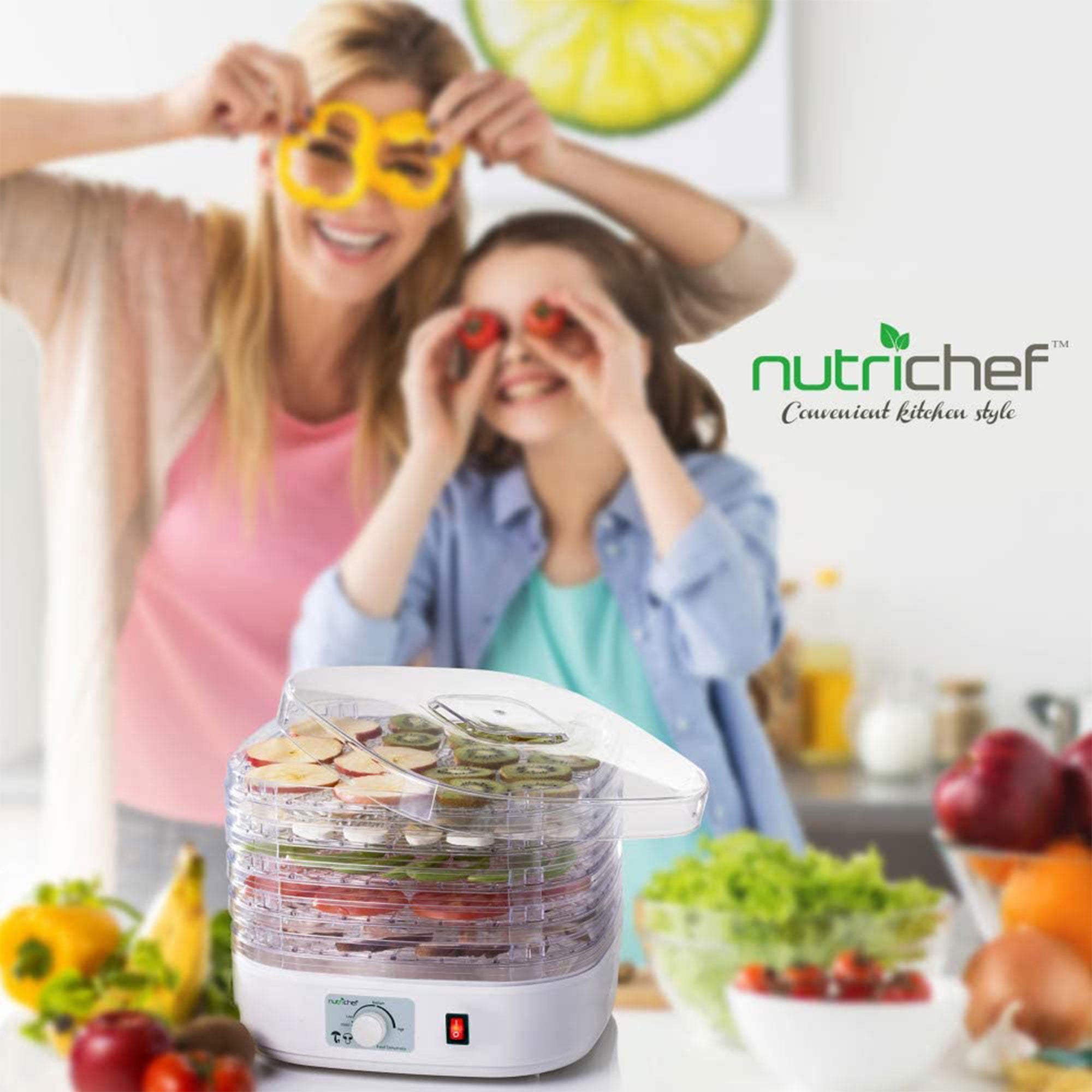 NutriChef Countertop 5 Tray Rack Electric Food Dehydrator Machine (Open Box) - VMInnovations