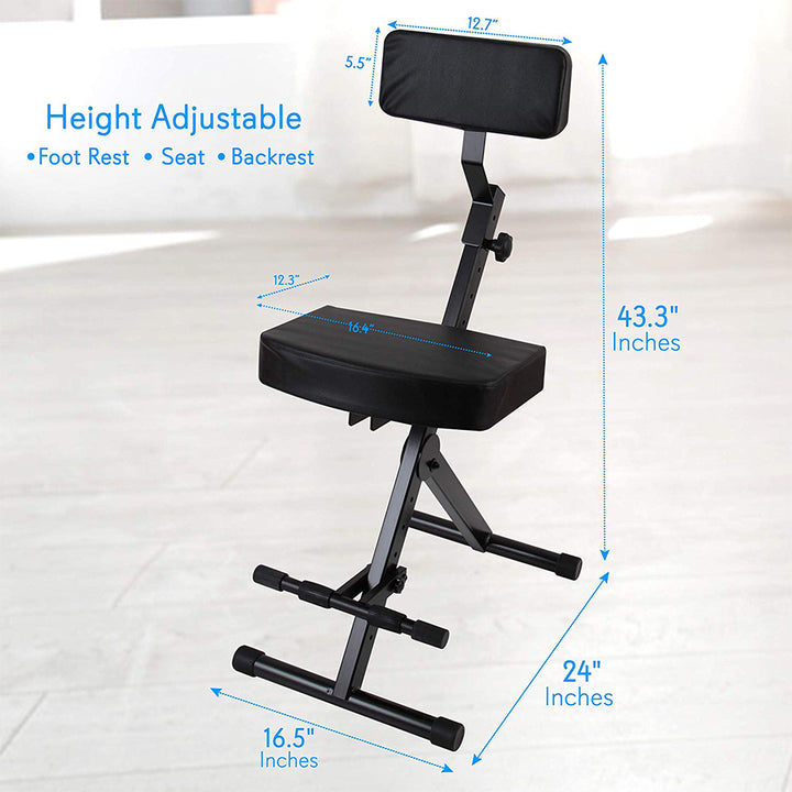 Pyle PKST70 Performer Chair Seat Portable Stool w/ Height Adjustable Foot Rest - VMInnovations
