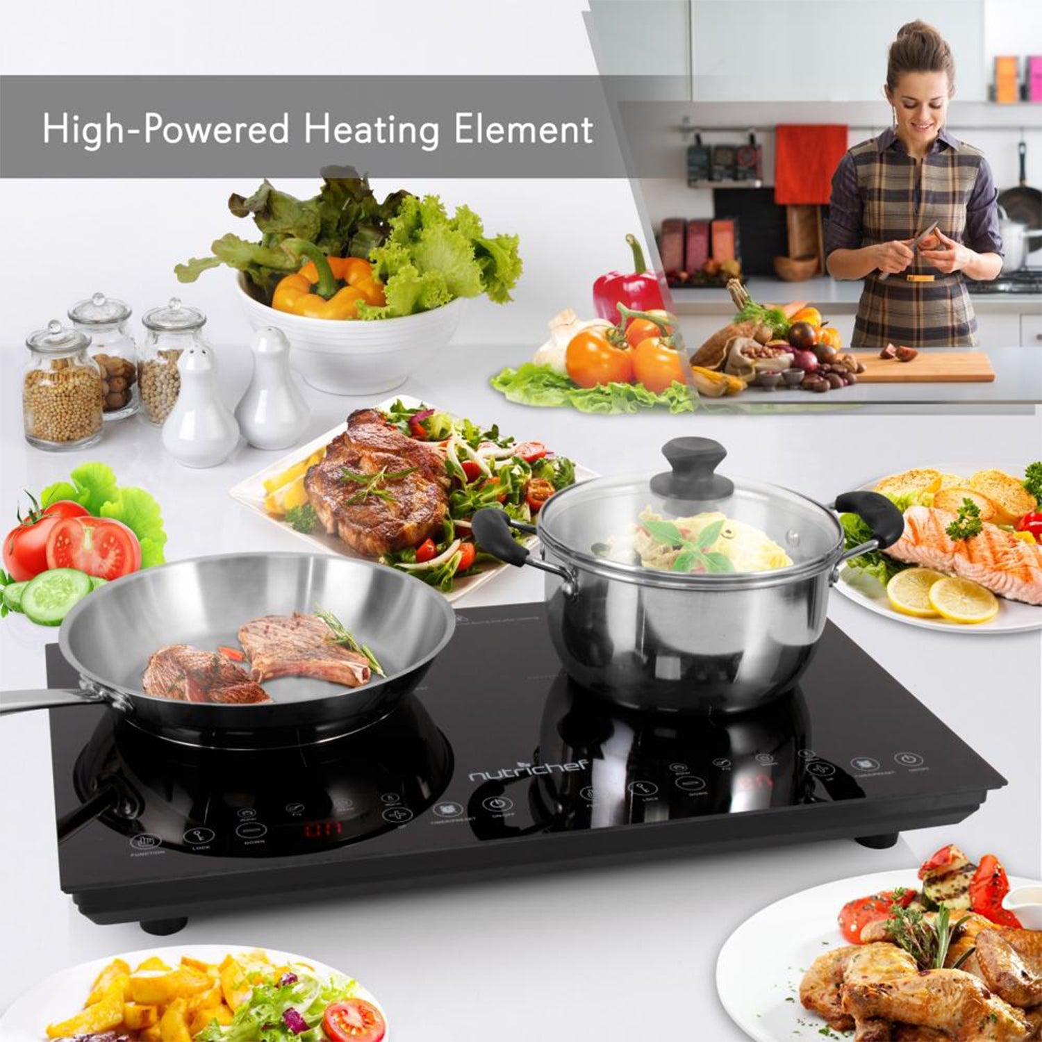 NutriChef 1800W Dual Induction Digital Temp Double Burner Countertop Cooktop - VMInnovations
