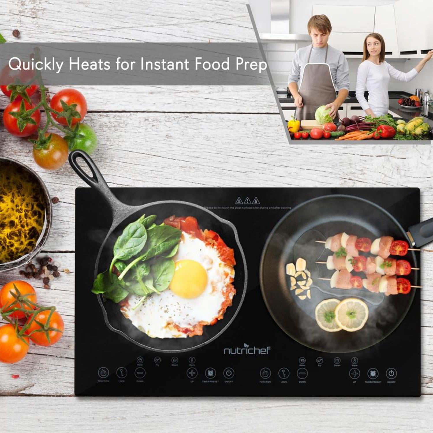 NutriChef 1800W Dual Induction Digital Temp Double Burner Countertop Cooktop - VMInnovations
