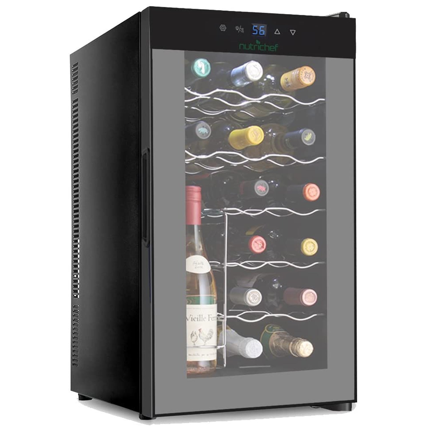 NutriChef Digital Electric 18 Bottle Thermoelectric Wine Chiller Cooler, Black