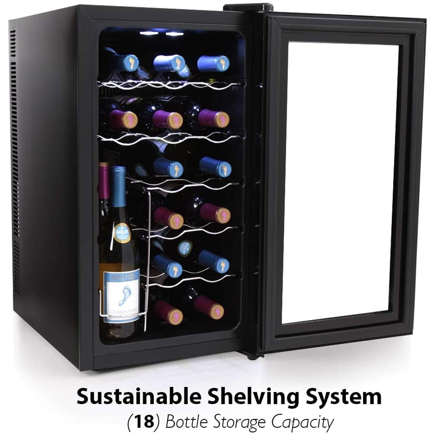NutriChef Digital Electric 18 Bottle Thermoelectric Wine Chiller Cooler, Black