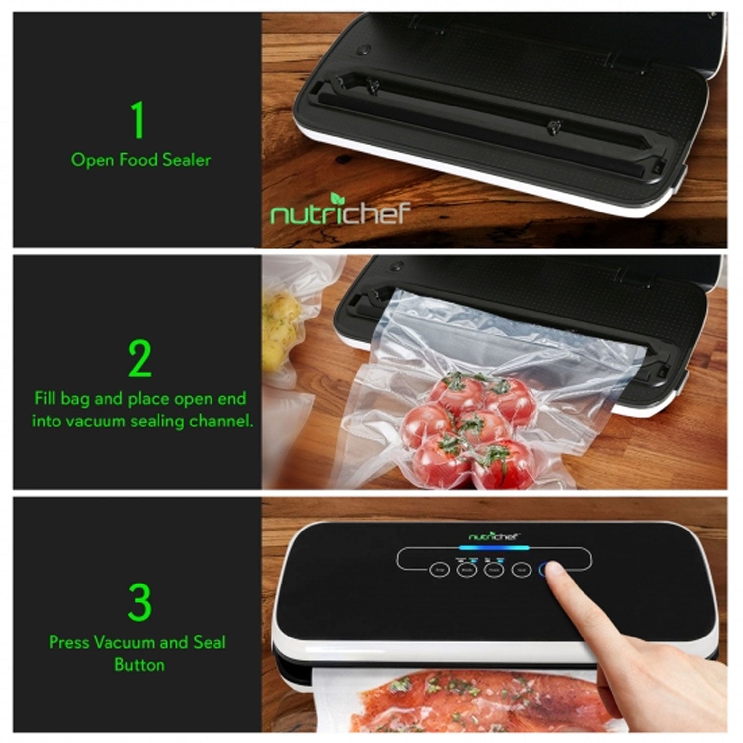NutriChef Automatic Food Saver Vacuum Sealer Preserver Machine, Black (Open Box) - VMInnovations
