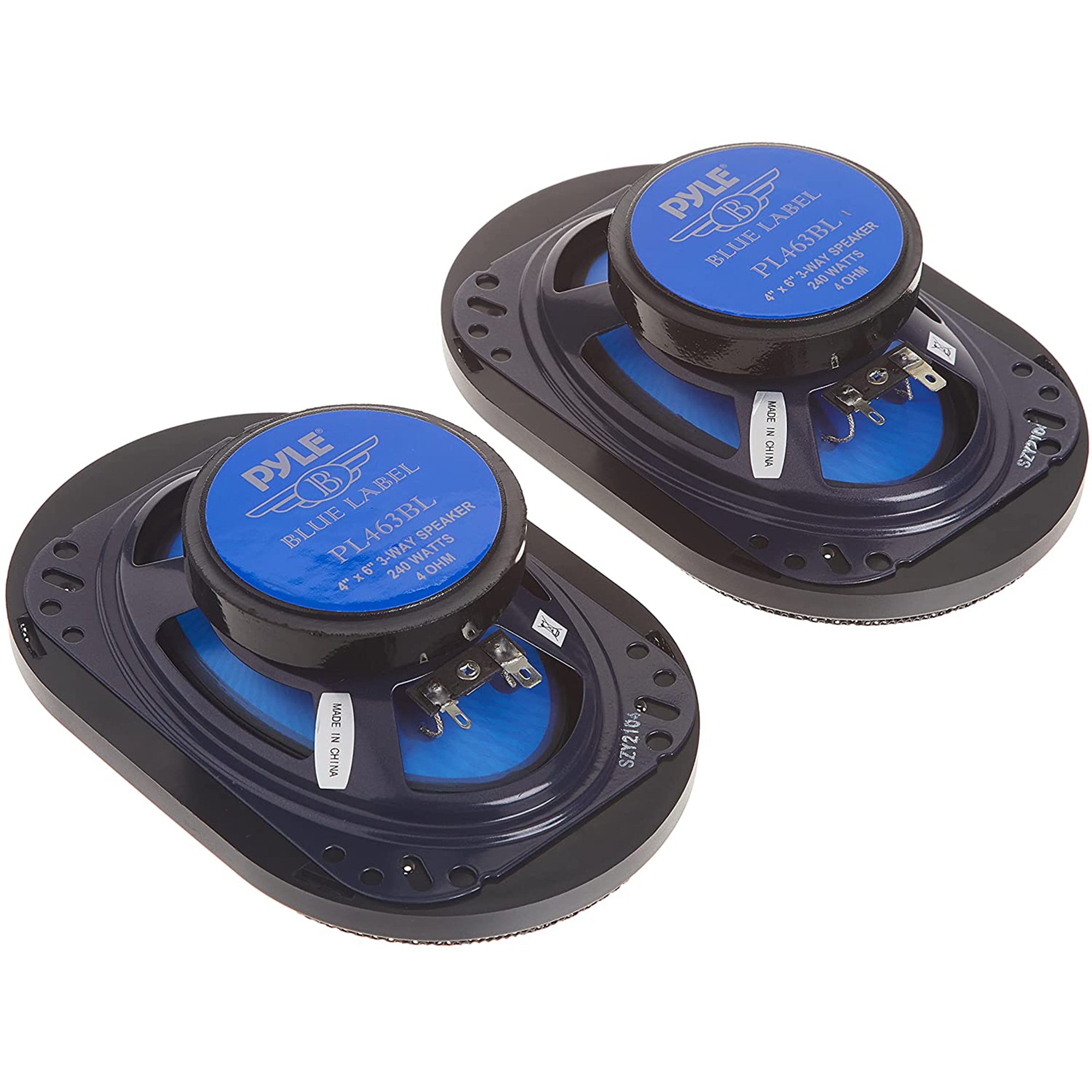 Pyle PL463BL Blue Label 4x6 Inch 240W 3 Way Triaxial Car Speaker Stereo, 2 Pack - VMInnovations