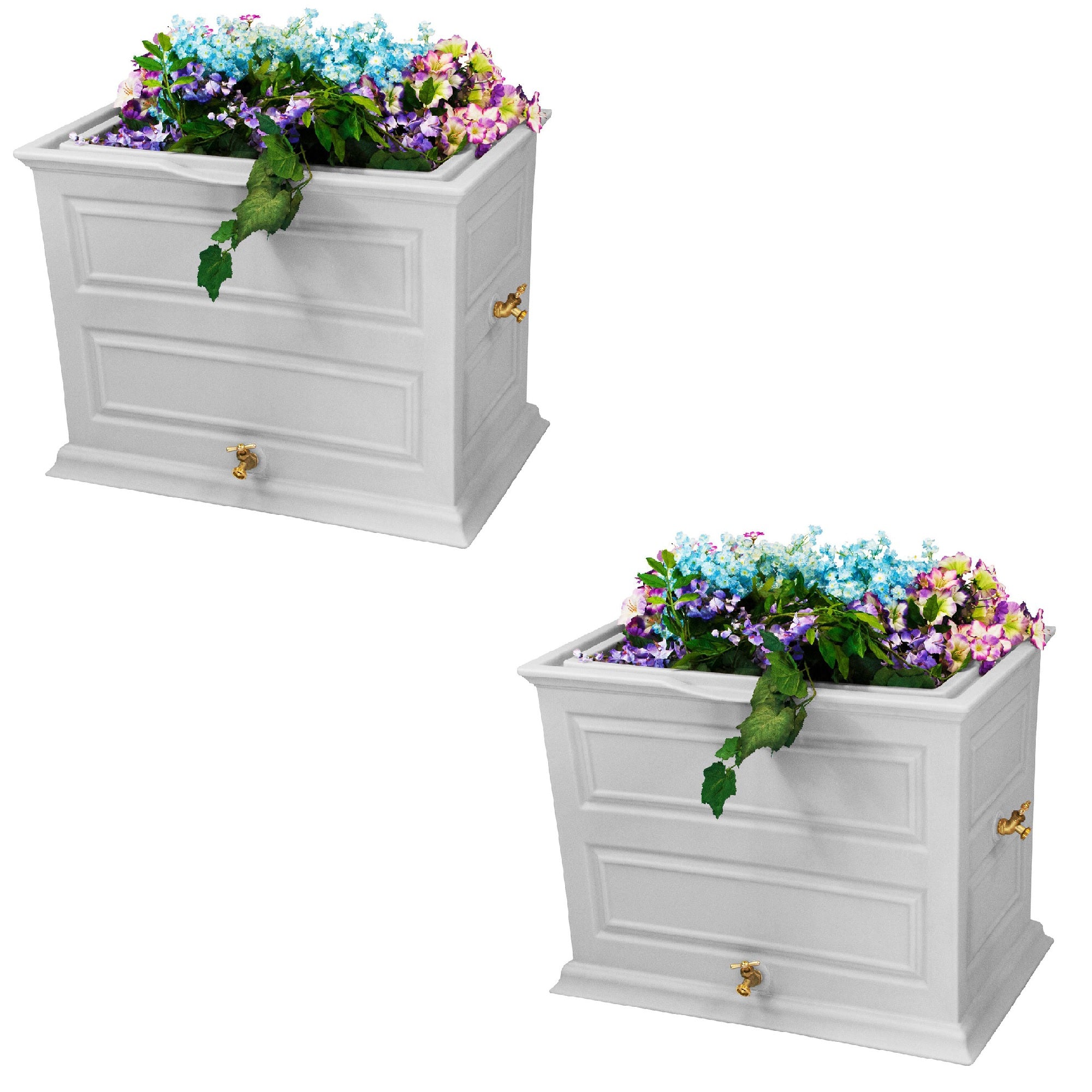 Good Ideas Savannah 50 Gal Colonial Rain Barrel Planter w/ Brass Spigot (2 Pack) - VMInnovations