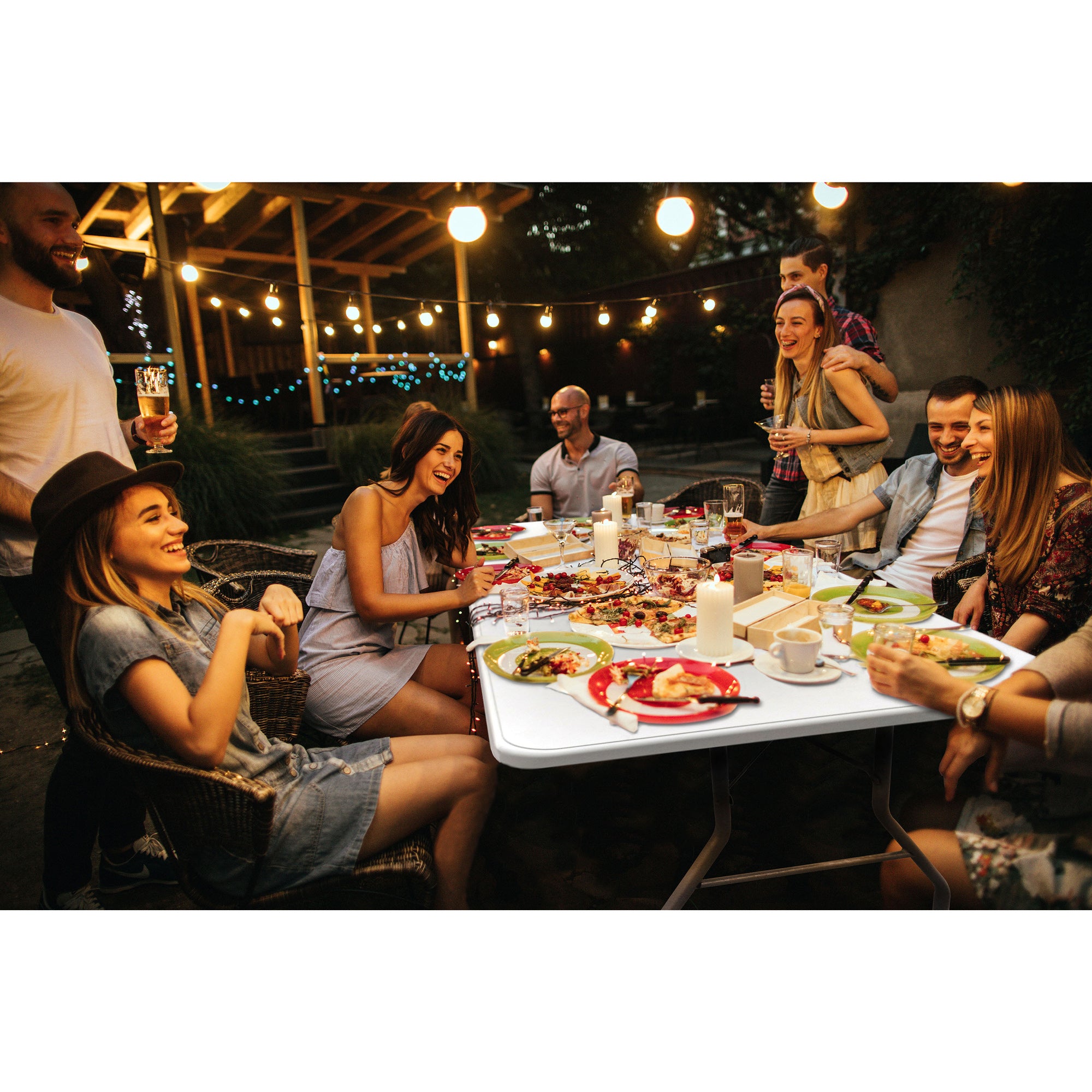 Plastic Development Group 8 Foot Heavy Duty Plastic Folding Banquet Table, White