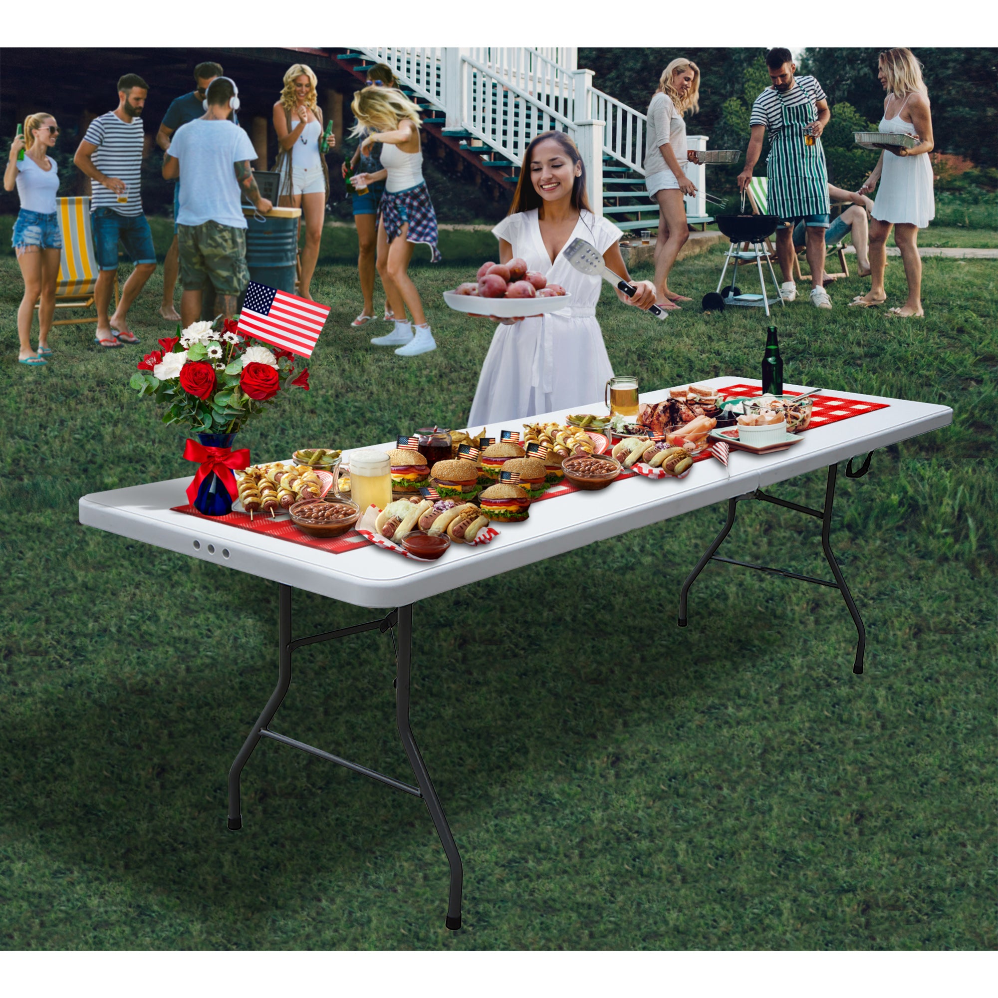 Plastic Development Group 8 Foot Heavy Duty Plastic Folding Banquet Table, White