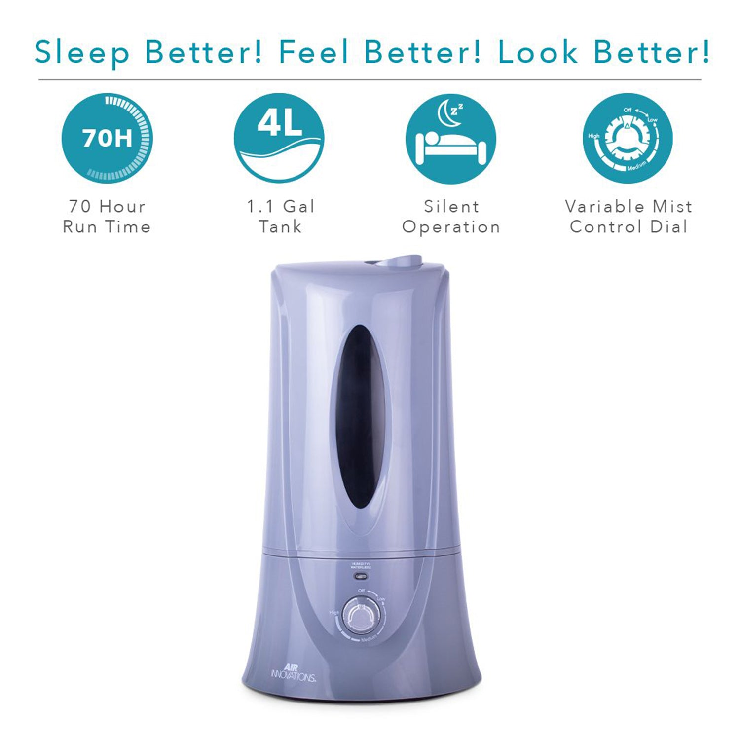 Air Innovations 1.1 Gal Cool Mist Humidifier w/ Aromatherapy Refill, Eucalyptus