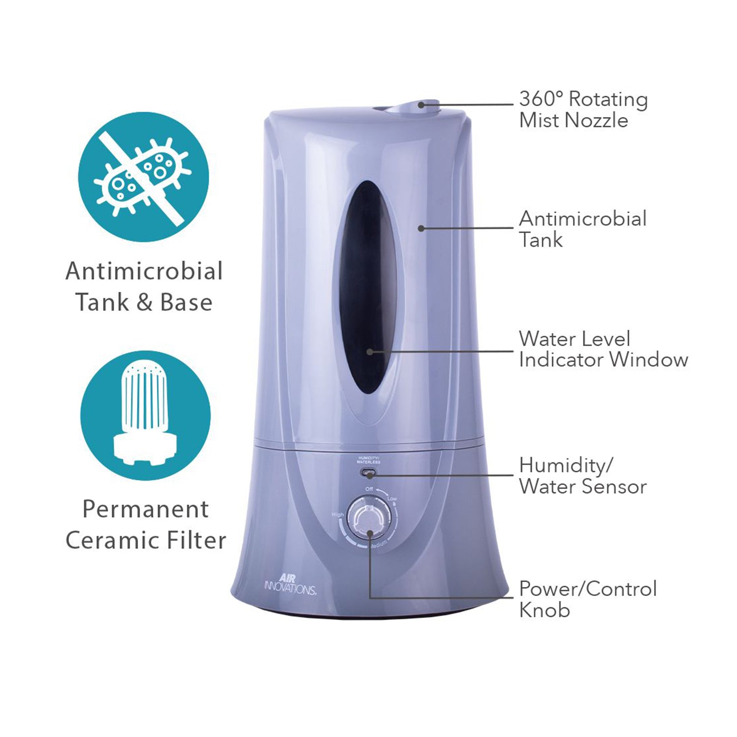 Air Innovations 1.1 Gal Cool Mist Humidifier w/ Aromatherapy Refill, Eucalyptus