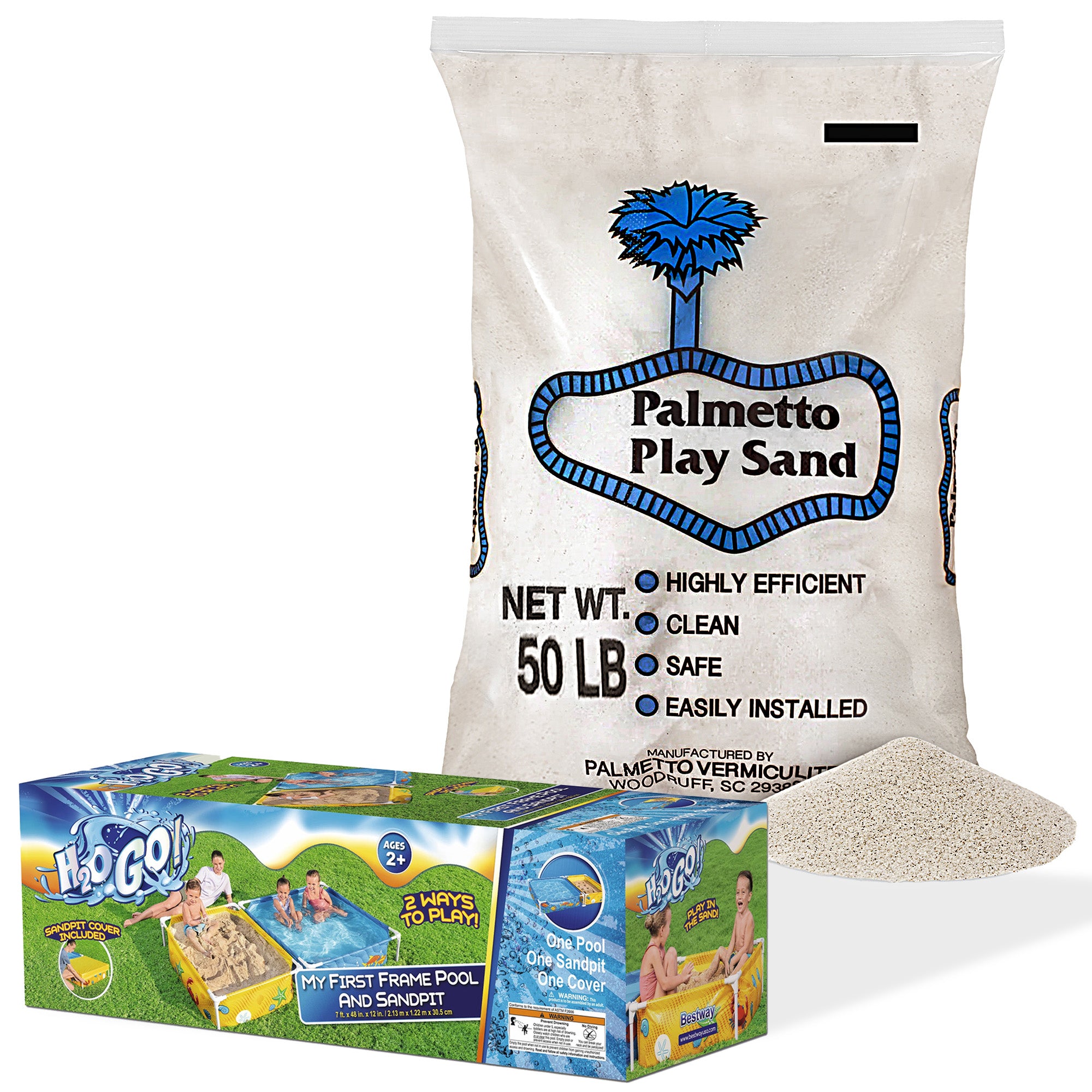 Palmetto 50 Lb Natural Play Sand for Sand Box Bundled w/ Kiddie Pool and Sandpit - VMInnovations