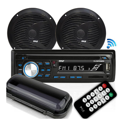 Pyle Marine Bluetooth Stereo Receiver & 6.5 Inch Speaker Pair with Remote, Black