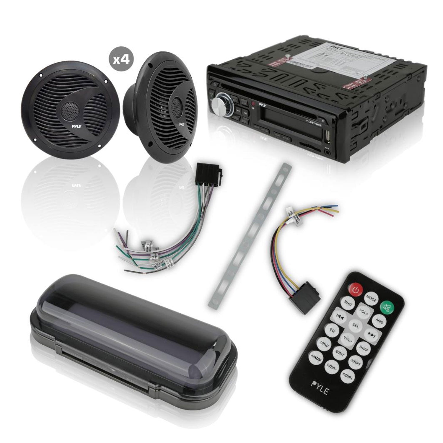 Pyle Marine Bluetooth Receiver Stereo System w/ 2 Pair Speakers, Black (2 Pack)