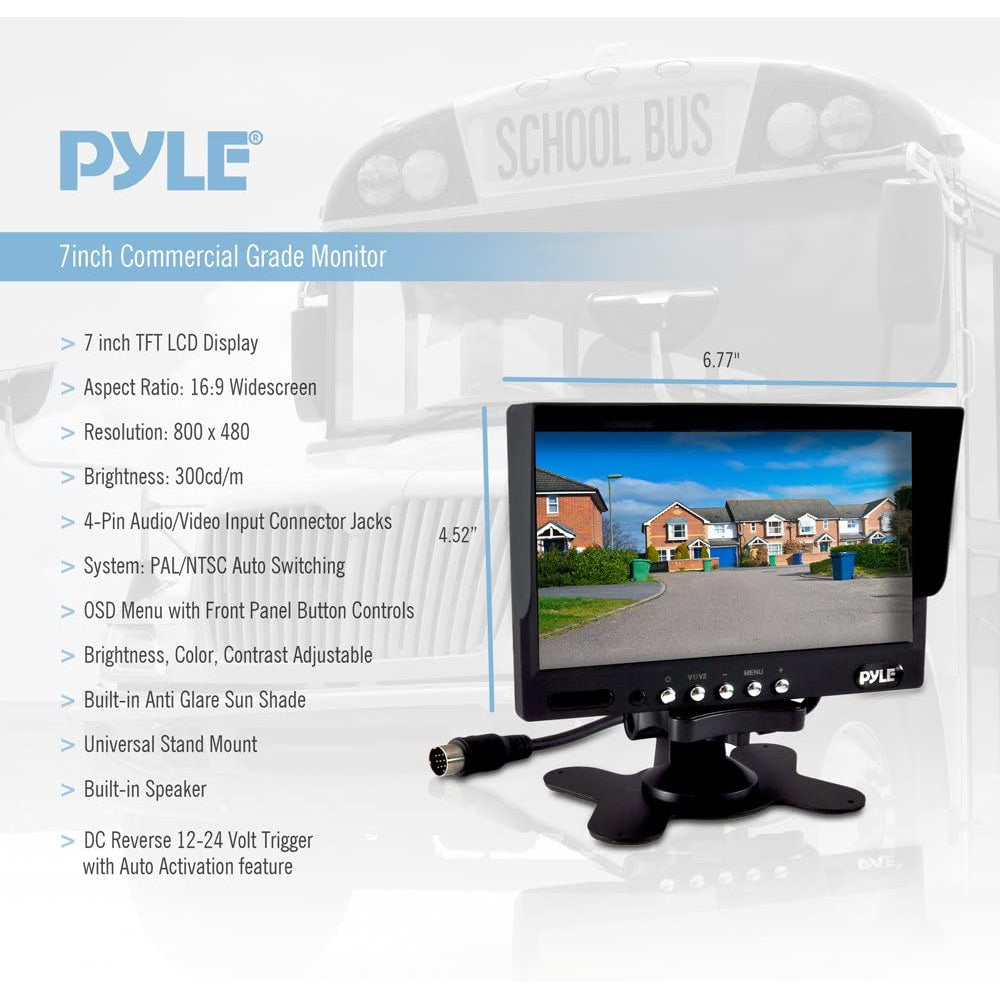 Pyle Weatherproof Rearview Backup Camera Monitor System for Trucks, Buses, Vans