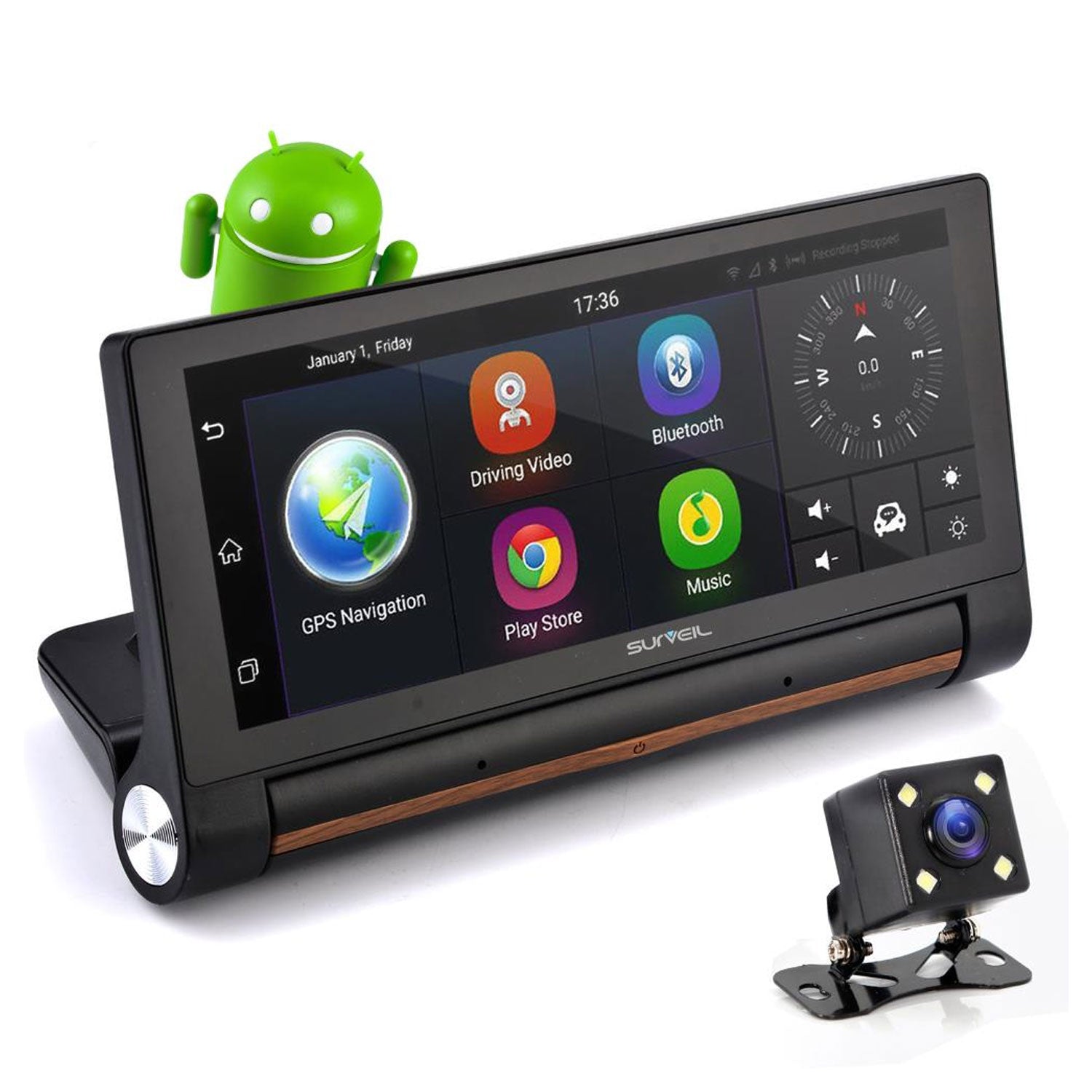 Pyle Surveil Wireless Android GPS Dash Cam and Backup Camera w/ 7" Display(Used)