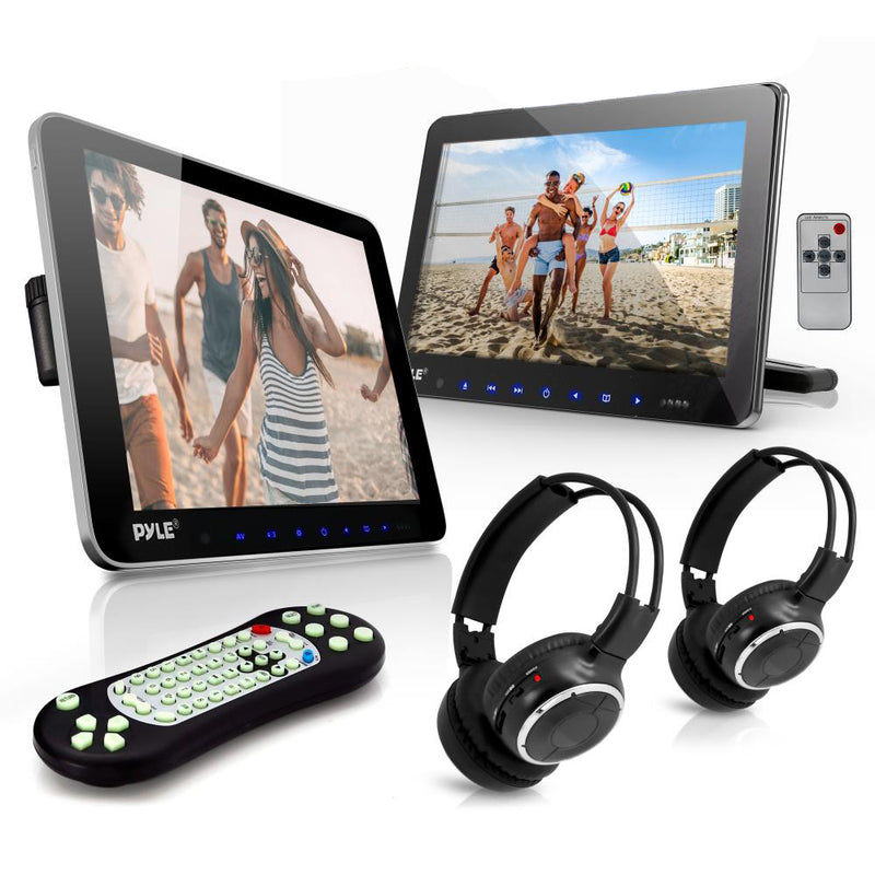 Pyle PLHRDVD101KT 2 Portable Car DVD Players with 2 Wireless Headphones (2 Pack)