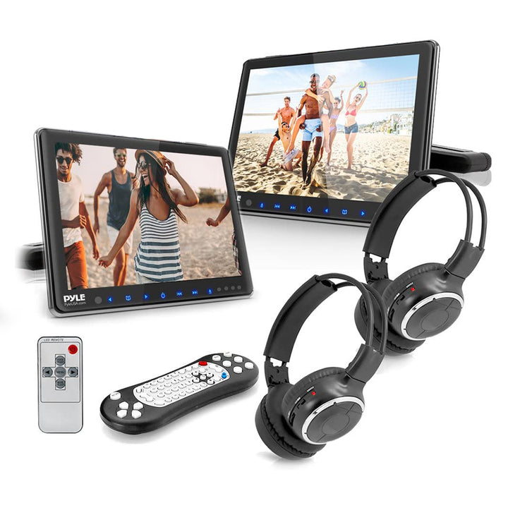 Pyle Portable 9.4" Car Headrest DVD TV Player with Wireless Headphones (2 Pack) - VMInnovations