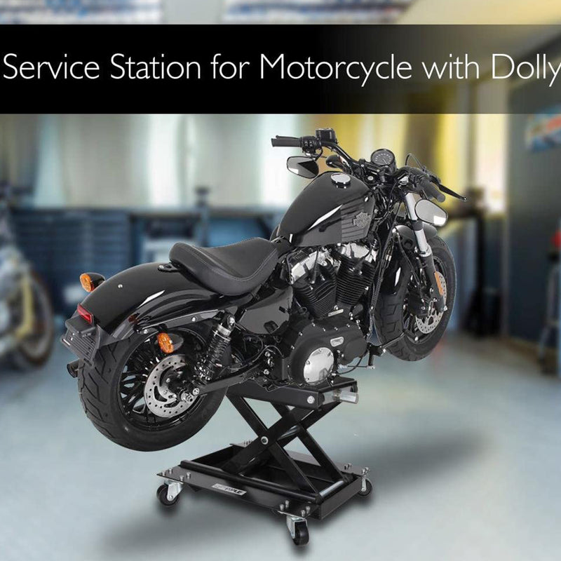 Pyle PLMOTJC11 Motorcycle Scissor Hoist Stand Lift Jack & Dolly w/ Wheels, Black