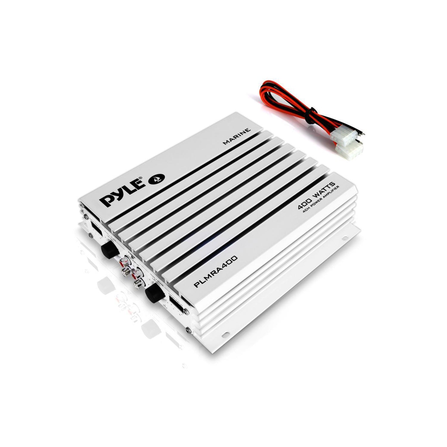 Pyle PLMRA400 400 Watt 4 Channel Marine Boat Audio Amplifier, White (For Parts)