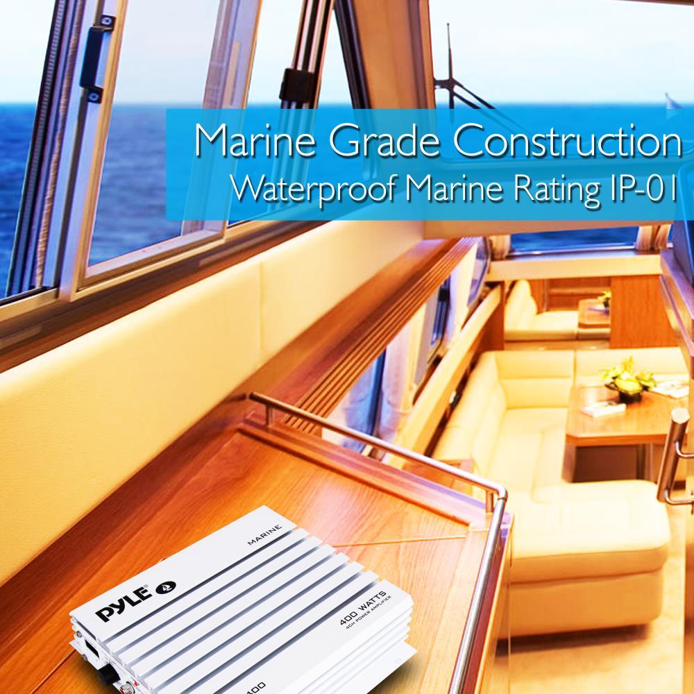 Pyle 400 Watt 4 Channel Waterproof Marine Boat Audio Amplifier, White (Open Box) - VMInnovations