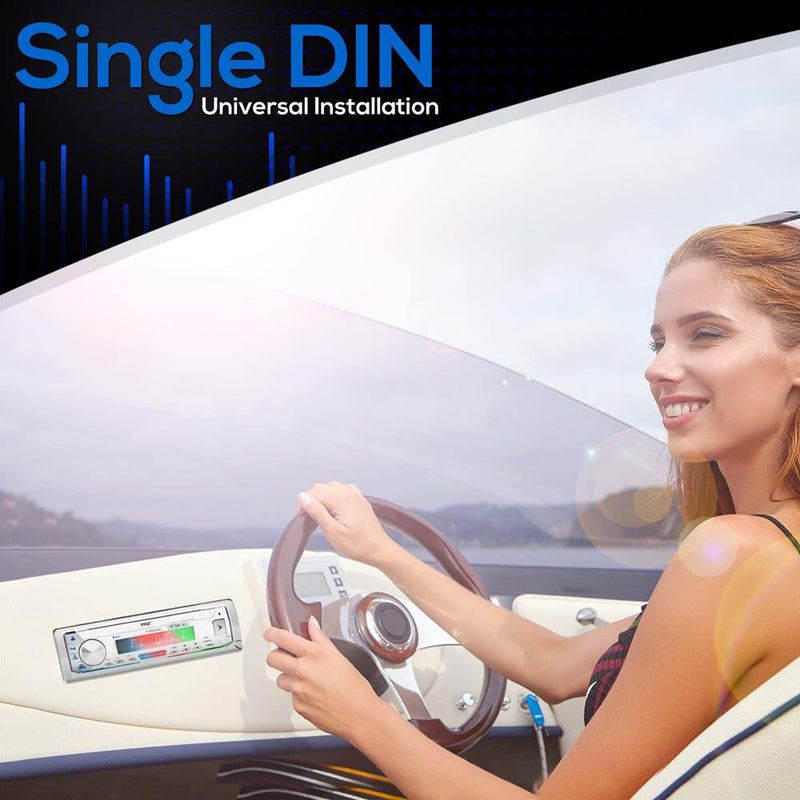 Pyle PLMRB39W Bluetooth Wireless In Dash Stereo Radio Single DIN Receiver, White