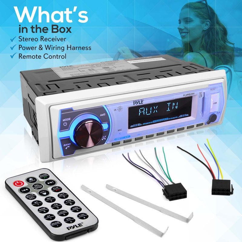 Pyle PLMRB39W Bluetooth Wireless In Dash Stereo Radio Single DIN Receiver, White