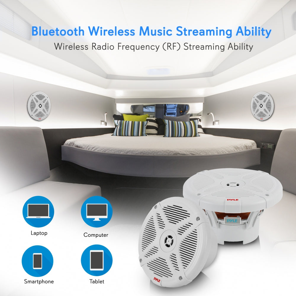 Pyle PLMRF65MW 6.5 Inch 600W 2 Way Waterproof Bluetooth Marine Speakers (4 Pair) - VMInnovations