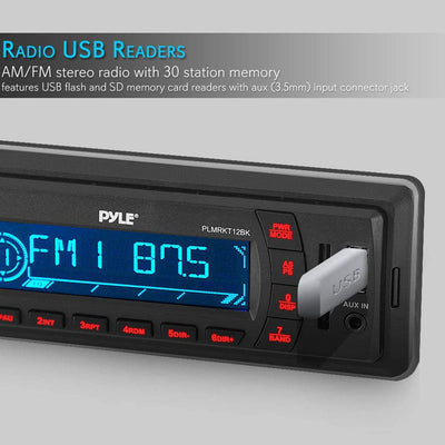 Pyle PLMRKT12BK 5.25 In Marine Stereo Radio System Receiver Speaker Kit (2 Pack)