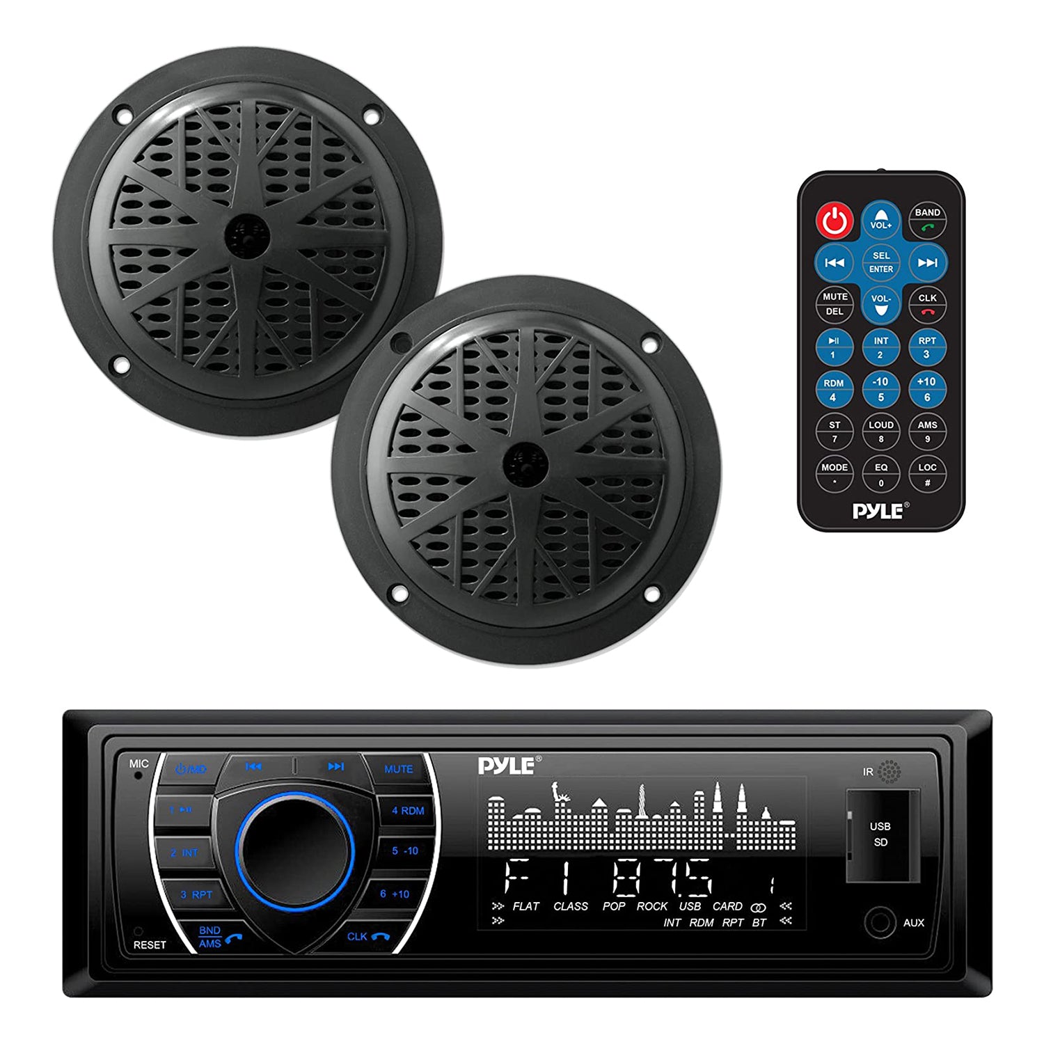 Pyle 5.25 Inch Bluetooth Marine Receiver Stereo & Speaker Kit, Black (2 Pack) - VMInnovations