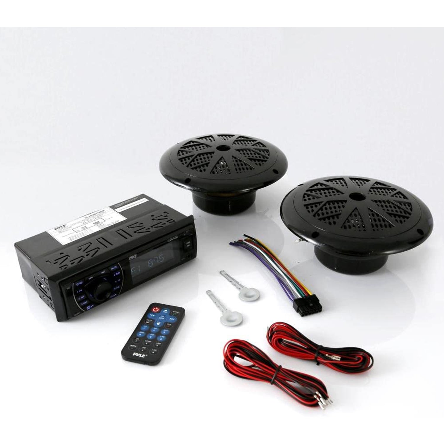 Pyle 5.25 Inch Bluetooth Marine Receiver Stereo & Speaker Kit, Black (2 Pack)