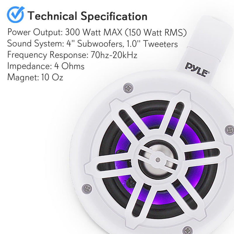 Pyle PLMRLEWB46W 4 Inch 300 Watt Waterproof Marine Tower Speaker System,(4 Pack)