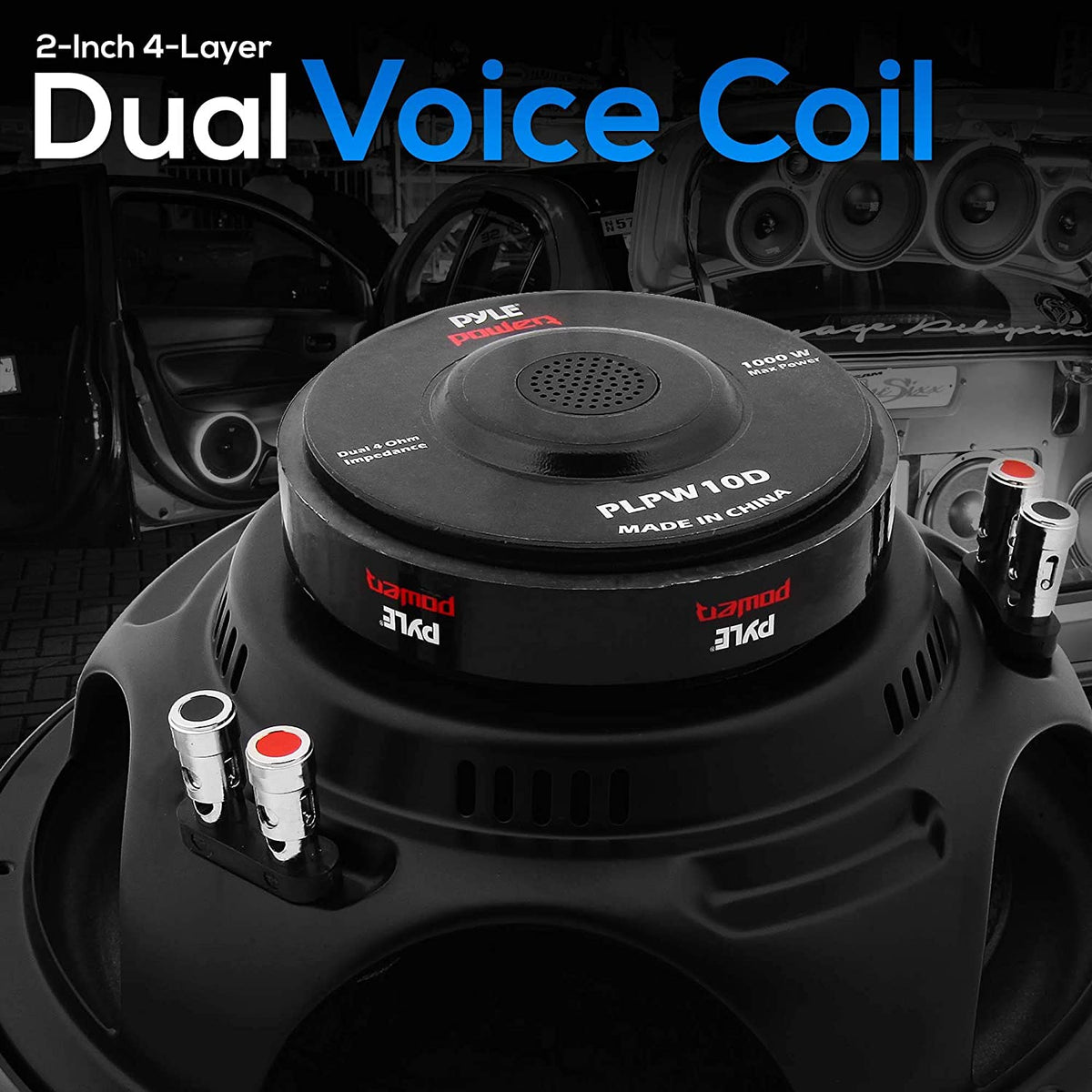 Pyle 10 Inch 1000 Watts Steel Basket Power DVC Dual 4 Ohm Subwoofer (For Parts)