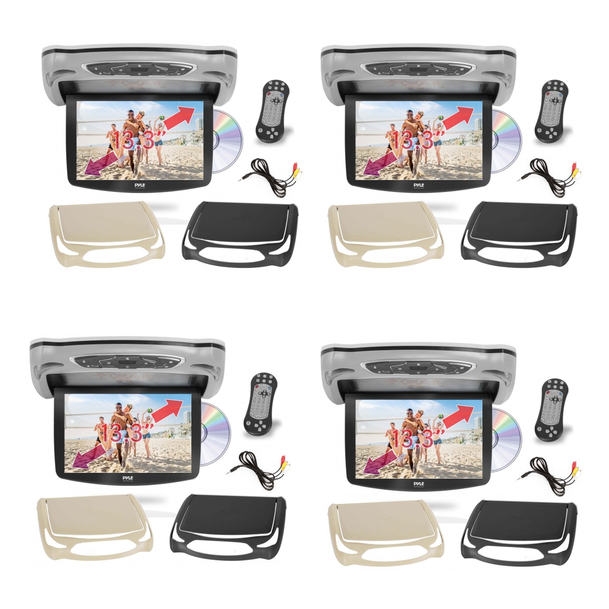 Pyle Flip Down Roof Mounted 13.3 In LCD Screen Multimedia DVD CD Player (4 Pack)