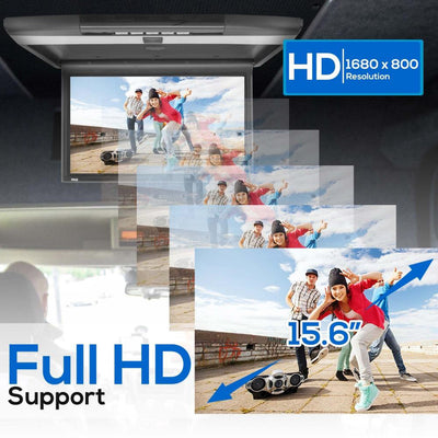 Pyle PLRV1525 Flip Down Car Roof Mounted 15.6" Screen HD 1080p Multimedia Player