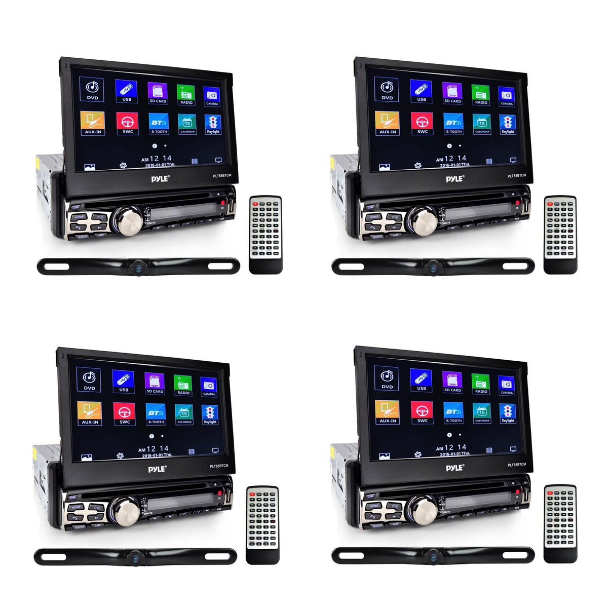 Pyle PLT85BTCM 7" Bluetooth Headunit Receiver and Backup Car Camera Kit (4 Pack)