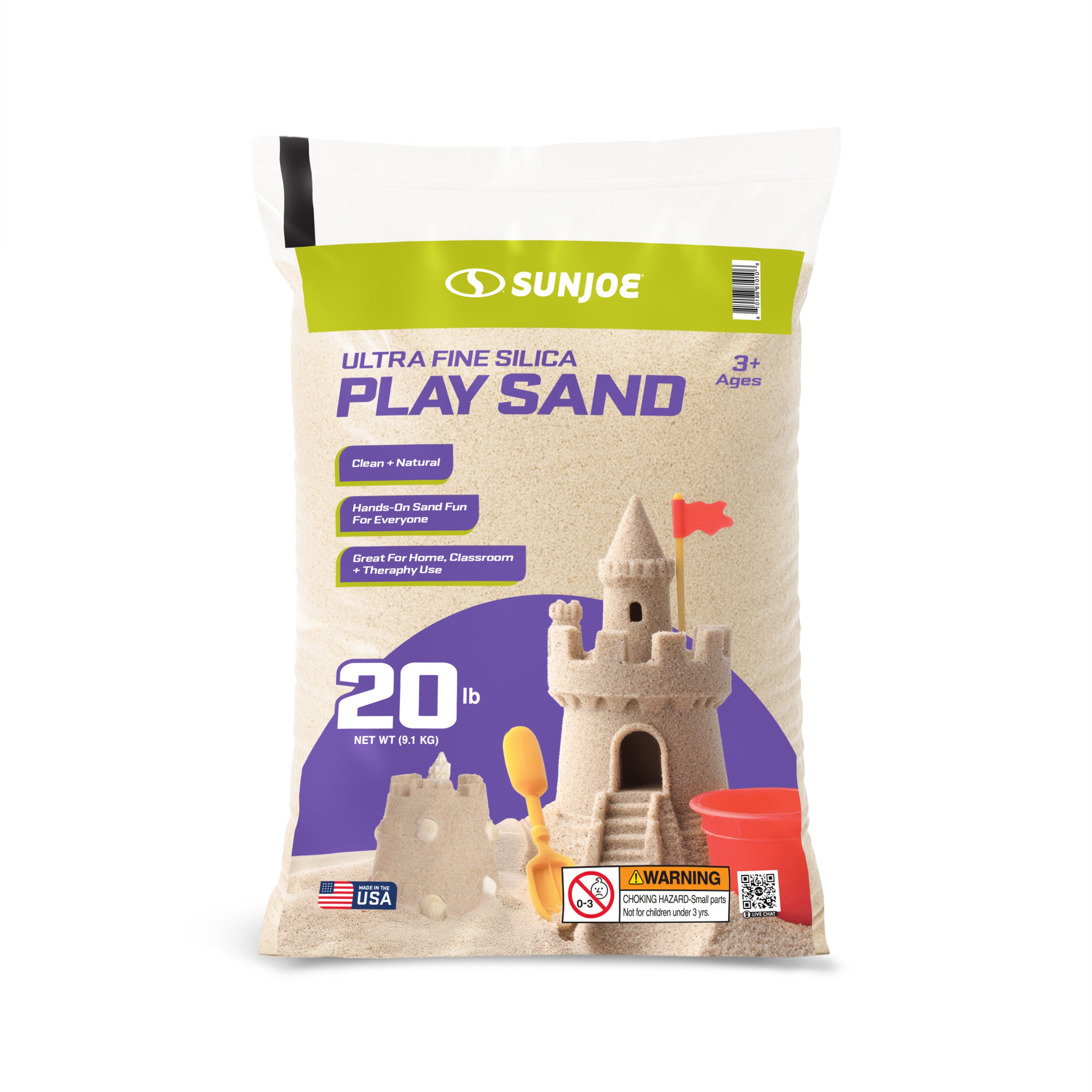Sun Joe Ultra Fine Silica Play Sand for Sandboxes and Sensory Tables, 20lb, PLYSAND20
